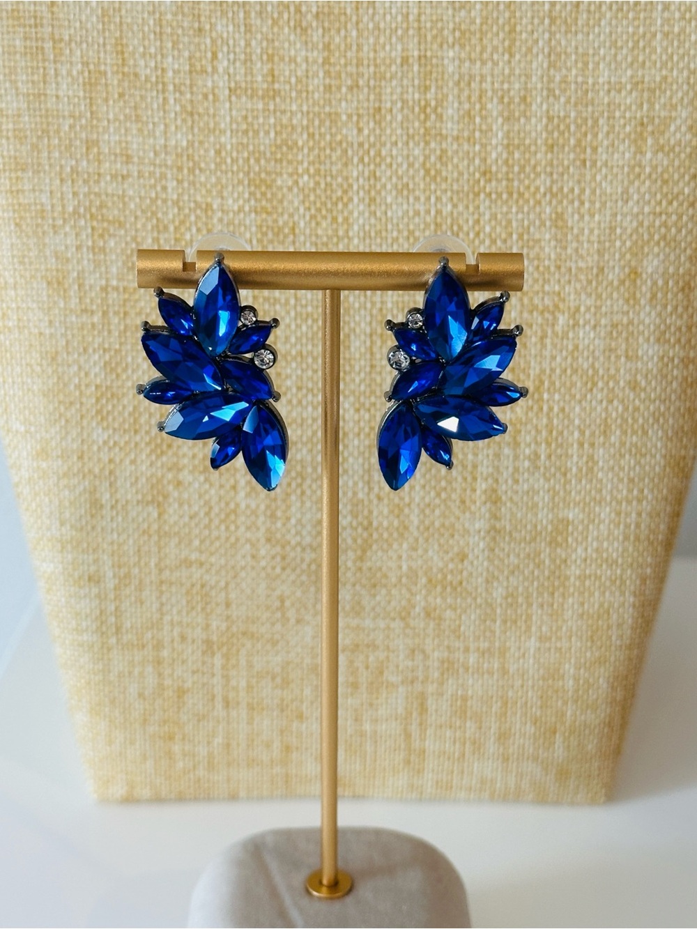 Royal Blue Crystal Leaf Cluster Earrings - Women Jewelry